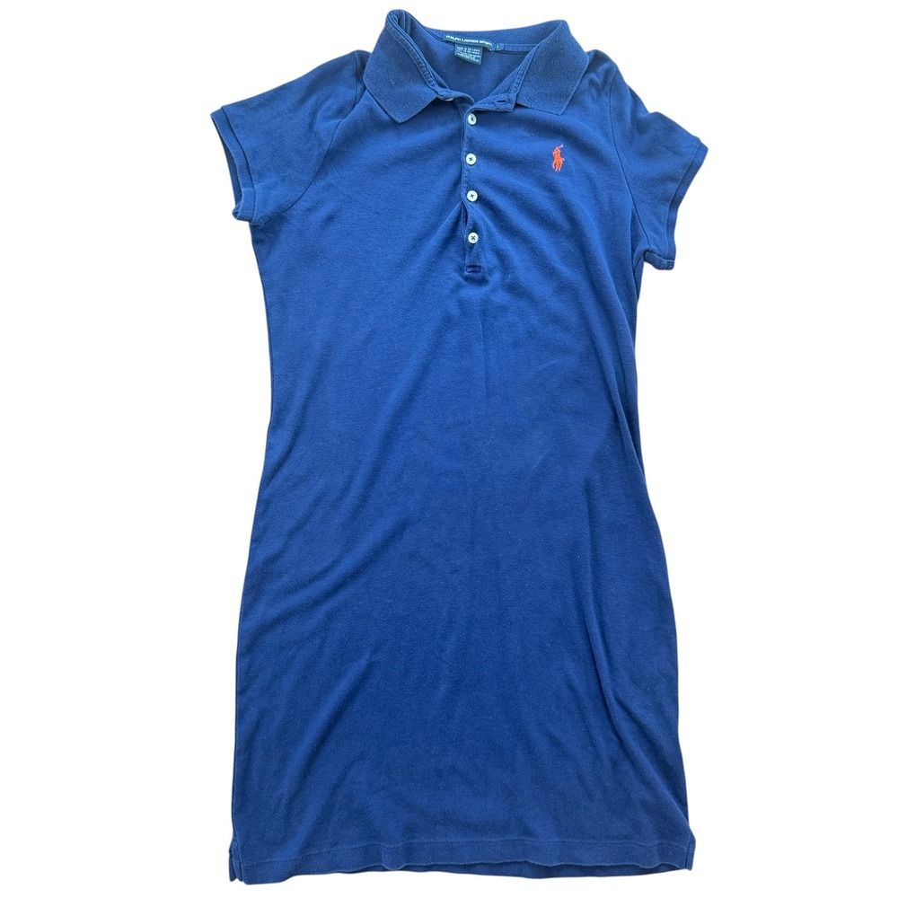 Ralph Lauren Sport Polo Dress Orange Horse Logo Large Navy Blue 90s y2k